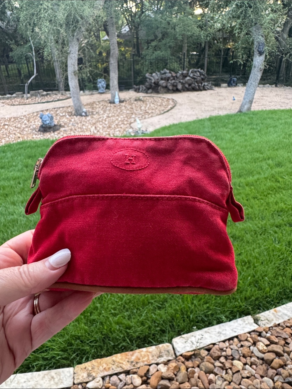 Hermes Bolide Red Canvas Pouch